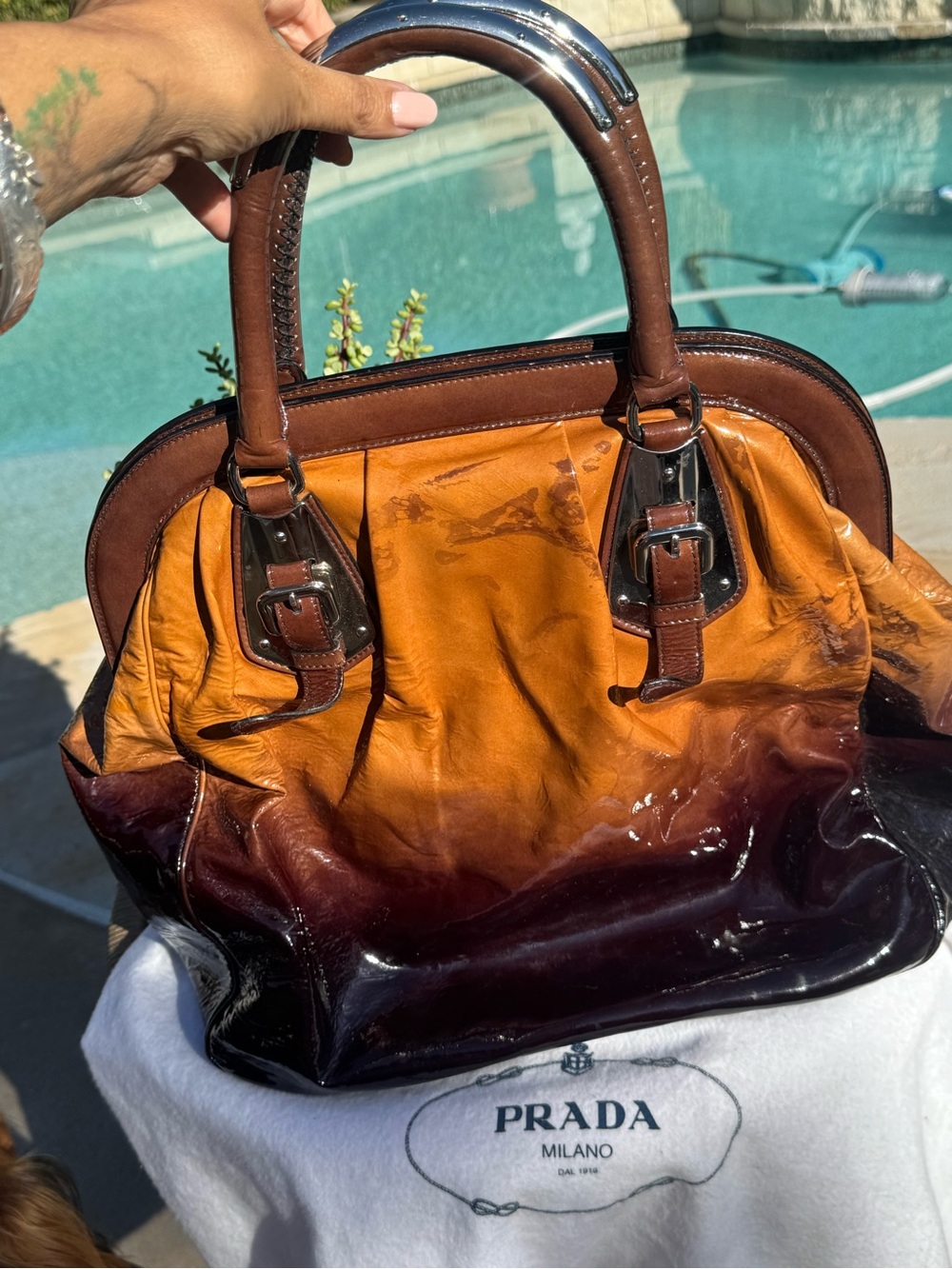 Prada Brown and Tan Ombre Leather Satchel